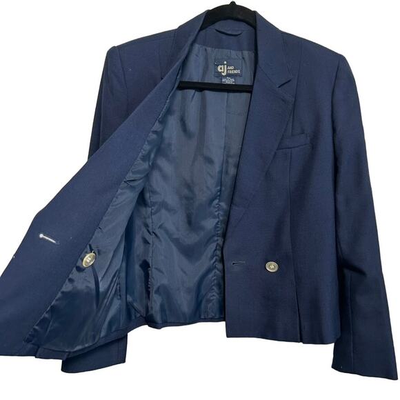 Vintage AJ Friends Double Breasted Blazer M Navy Tailored Office Career Power - Picture 7 of 12
